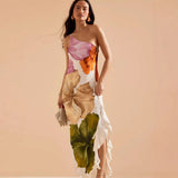 Women's New Temperament Slanted Shoulder Open Fork Printing Summer Sling Dress Dress Dress