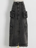 Zingj Design Sense A Skirt Spring 2024 New Fashion Temperament Splicing Tooling Pocket Skirt