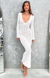 Zingj Temperament Low Chest Sexy V Collar Long Sleeve Outcrop Back Slim Bag Hip Knit Long