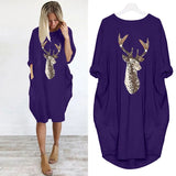 Sleeve T Shirt Christmas ELK Sequin Dress Oversized Long Tops Casual Loose Mini Dresses Streetwear Vestidos Wrap
