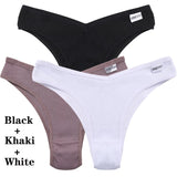 3Pcs Cotton Panties Women's Underwear G-string Comfortable Casual T Back Female V Shaped Waist Thong Intimate