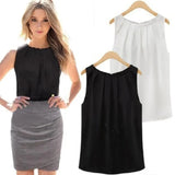 Women New Summer Blouse Fashion Sleeveless Round Neck Chiffon Blouse Cheap Cloth Korean