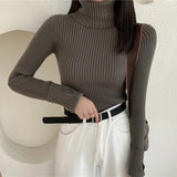 Winter Knitted Turtleneck Sweater Basic Rib Fall Casual Slim Pullover Womens Elasticity Jumper Pull Femme With Thumb
