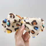 Leopard Soft Bow Wash Face Headbands For Women Girls make Up Coral Fleece Hairbands Hair Holder Headwear Hair