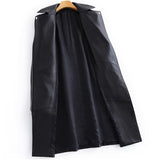 Autumn Black Long Faux Leather Jacket Women with Many Pockets Zipper Belt Lapel Spring Leather Trench Coat for