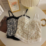Feminino Print Floral Patchwork Lace Casual Camisole Female Sleeveless Pearl Elastic 2022 Summer Fashion Tank Tops