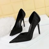 Zingj Korean Version Fashion Banquet High Heels Fine Heel Women's Shoes Retro Stone Satin Side Hollow Out High