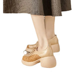 Wind Platform Platform Small Leather Shoes Female Soft Leather Soft Hair 2025 New Spring And Autumn High Heel Thick Heel Tie-Up Single