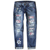 Fashion And Slim Print Denim Trousers Women-Outfit