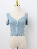 Pink Retro V-neck Ruffles Lace Eleganta Tees Sexy Navel Short T Shirt Summer Thin Super Hot Asian Girls Kroean Top