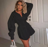 Sexy V neck Long Shirts Female Ladies Long Sleeve Shirt Beach Dresses Elegant Sexy Party