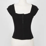 Button Sexy Tank Tops Women Square Collar Solid Knit Casual Basic Summer Ribbed Slim Ruffles Tops Women