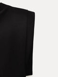 Black Split Sleeveless Shoulder Pads Bodycon Dress Women Zipper Sleeveless Slim Midi Dresses 2024 Elegant Female Party