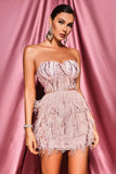 Brased Pink Glided With Evening Dress Feathers Elegant Sexy Spring And Autumn