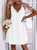 Lace Short Sleeve Women Pullover Dresses New Summer Elegant Loose Patchwork Solid Dresses 2022 Chic Female Mini Party