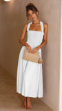 Zingj 2023 Sexy Outback Solid Color Cotton And Linen Collar Sling Dress