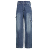 Boyfriend Vintage High WaistJeans for Women Harajuku Casual Baggy Pants Capris Pockets Blue Denim Trousers