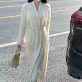 Spring Autumn Long Cardigan With Belt Knitted Sweater Long Sleeve Female Casual Streetwear Open Stitch Elegant