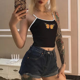 butterfly printing cotton crop top women summer Casual white camiseta mujer 2019 ladies tank tops Street casual