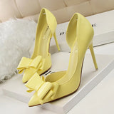 Zingj Korean Version Of Fashion Delicate Sweet Bow High Heels Fine Heel High Heel Shallow Mouth Tip