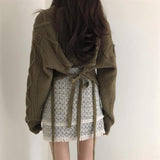 Pullovers Women Harajuku Lace Up Sexy V-Neck Simple White Preppy Girls Sweaters Jumpers Elegant Knit Batwing Sleeve