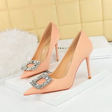 Zingj Fashion Banquet High-Heeled Shoes Women's Shoes Fine Heel Ultra High Heel Shallow Mouth Pointed Water Diamond Buckle Single Shoes
