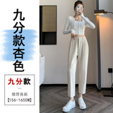 Grey Suit Pants Female Autumn New Ice Silk Pants Hanging Feeling Show Thin Harun Nine Points Casual Straight Tube Smoke Pipe Pants-Outfit