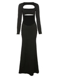 Cut Out Long Sleeve Rib Maxi Dress- Outfit