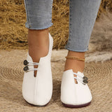Button Soft Leather Hollow Flat Single Shoes Women's Round Head Shallow Mouth Big Lazy Happy