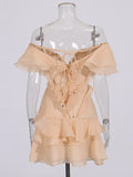 High-Level Temperament Short Dress 2025 New Lotus Leaf Side Shoulder Design Waist Thin Dress Dress