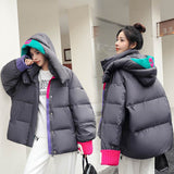 2022 New Winter Women Parkas Jackets Loose Hooded Thicken Warm Padded Coat Knit Spliced Female Winter Outwear