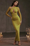Mesh Long Sleeve Bodycon Deep Neck Maxi Dress-Outfit