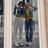 Spring New Round Collar Cover Print Open-Umbil Umbilical Cover Finger Long-Sleeved Casual Women's Top