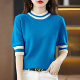 Round Collar Half-Sleeve Tight Cover Sweater Five-Point Sleeve Top Female Knitting Bottom Flying Sleeve Half-High