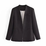 Solid Casual Women Suit Blazer Jacket Office Lady Double Pocket Cardigan Simple Coat Elegant Chic Streetwear