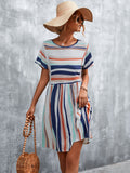 Summer Striped Dress Women A Line Loose Dress Ladies Casual High Waist Short Party Dress For