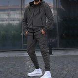 Drawstring Hooded Sweatshirt Top + Long Pant Tracksuit Men's Long Sleeve Print Suits Autumn Winter Men Two Piece