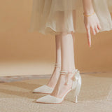Shoes Wedding Shoes Sweet High Heels Princess Shoes Female Pointed Fine Heel Single Shoes With Skirt French Small