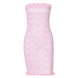 Summer Ruffle Sweet Print Thin Girlie Strapless Leopard Dot Slim Hip Tank Mini Sexy Hot Dress Dresses Slash Neck