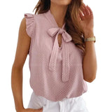 Sleeves Shirt Summer Bow Lace Up Polka Dot Female Ruffle Pullover Vintage Blusa Muyogrt shirts Blouses womens sexy