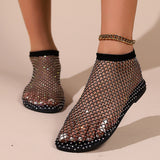 Zingj 2023 New Style Round Head Low With Hollow Out Web Celebrity Diamond Short Summer Sexy Large Size Women's