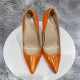 orange concise 12cm 10cm 8cm super high heels pointed toe customize handmade work party wedding lady pumps QP179
