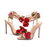 Cm Rose Flowers High Heel Sandals Large Size Hollow Strap Sandals Fashion Elegant Fish-Mouthed