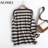 Women High Quality Striped Print Sweatshirts Oversize Long Sleeve O Neck Loose Pullovers Female Tops