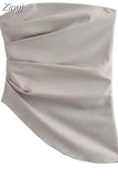 Asymmetric Corset Top Women Off Shoulder Bustier Top Woman Pleated Sleeveless Sexy Tops Woman 2023 Backless Summer