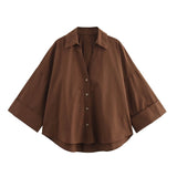 Spring And Summer New Women's Fashion Casual Collar Striped Wide-Sleeved