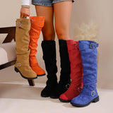 Large Women's Shoes Folded Women's Boots Belt Buckle But Knee Pile Boots Coarse And Fashion