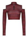 Mall Goth Grunge Sweatshirts Women Y2K Striped Print Casual Hoodies Aesthetic 2000s Harajuku Fashion Shirts