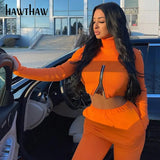 Women Autumn Fashion Long Sleeve Zipper Solid Color Slim Crop Tops T Shirt 2021 Fall Female Wholesale Clothes