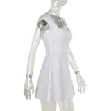 Square Neck Short Sleeve A-Line Solid Mini Dress-Outfit